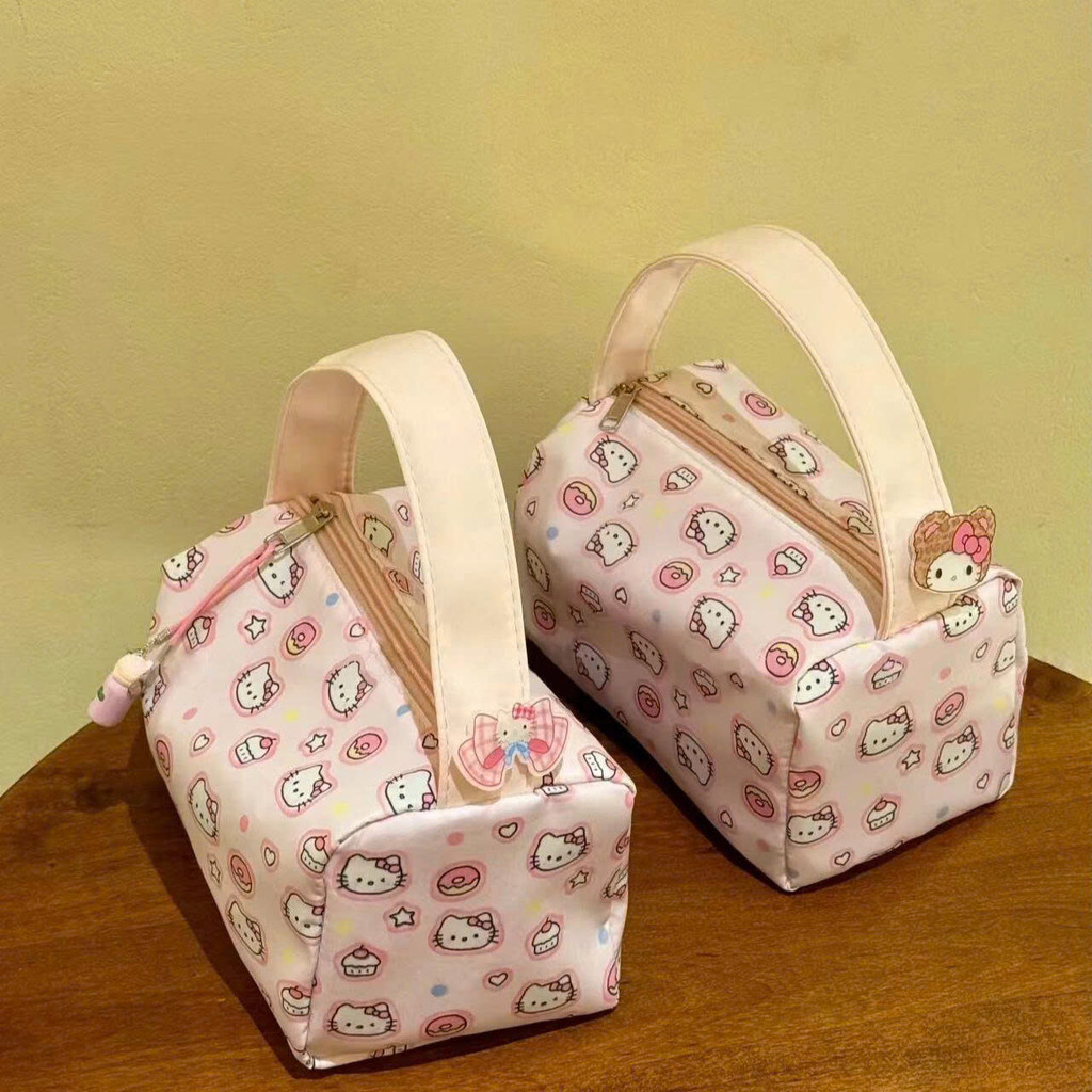 Túi đựng mỹ phẩm cầm tay hello kitty, túi đựng đồ trang điểm makup pouch chần bông vintage dễ thương