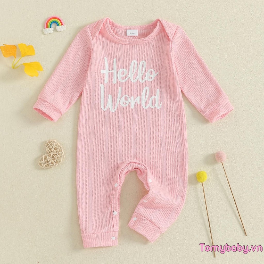 Bộ áo liền quần có vách ngăn cho bé gái in chữ cổ tròn dài tay