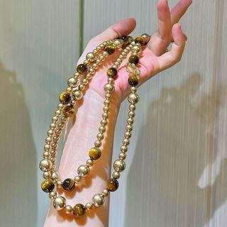 [N1127] Vòng Cổ, Dây Chuyền, Mix Ngọc Nhân Tạo Và Đá Mắt Hổ Tự Nhiên 90cm, Sang Trọng - DAISYN.