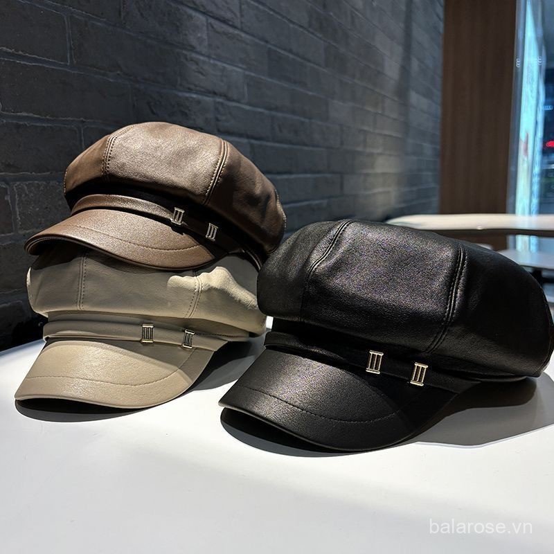 Mũ hình bát giác cổ điển dành cho nữ mũ newsboy làm từ da và mũ lưỡi trai đa năng phong cách họa sĩ