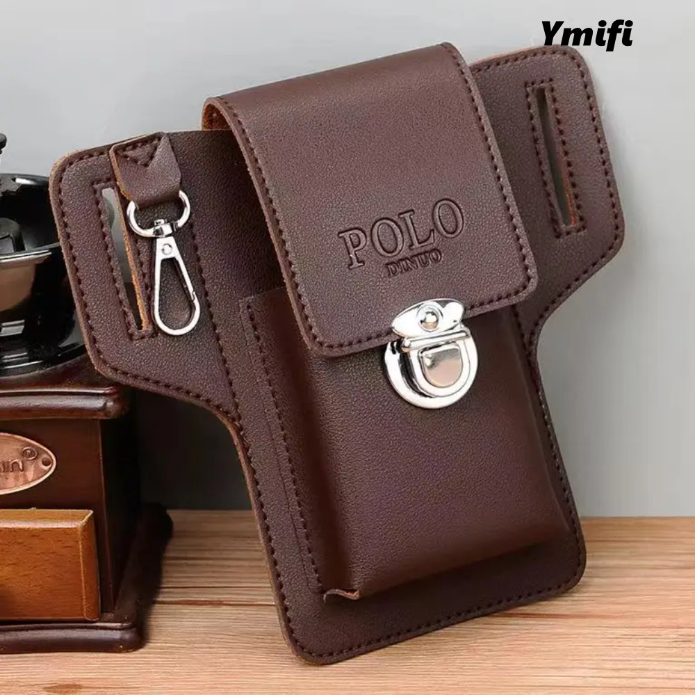 Thắt lưng điện thoại YMIFI, Thắt lưng nam màu trơn PU, Túi da cổ điển