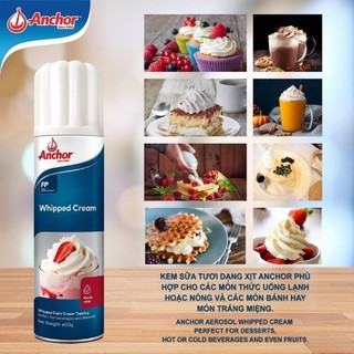 Kem Tươi Dạng Xịt Whipped Cream hiệu Anchor Chai 400g, Đơn Giản Tiện dụng