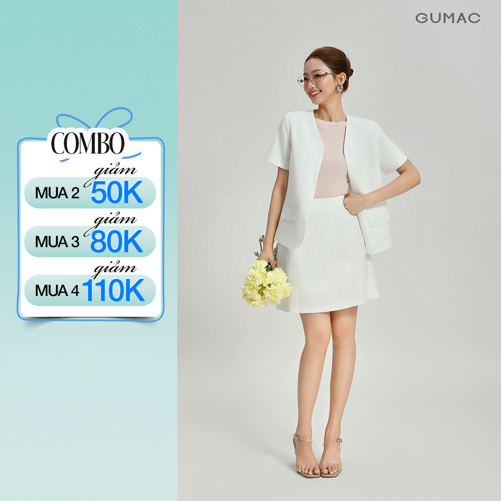 Set Lẻ Công Sở GUMAC Áo Khoác Blazer 2 Lớp OWG04096 - Chân Váy Chữ A Dáng Ngắn 2 Lớp Vải Bố Cao Cấp VG04089