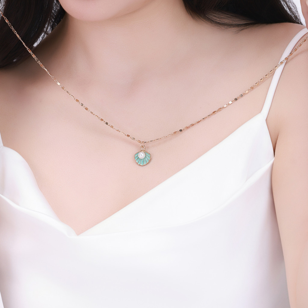 Dây liền mặt nữ Azure Shell vỏ sò xanh mạ vàng cao cấp, thiên nhiên, boho, thích hợp đi biển - DOJI
