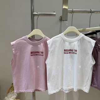 Mùa Hè Bé Trai In Chữ Áo Vest Không Tay Phong Cách Hàn Quốc Cotton Nguyên Chất Rời Cổ Tròn Sóng Viền Áo Vest Top