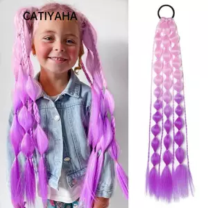 Phần mở rộng tóc màu CATIYAHA, Phần mở rộng đuôi ngựa bong bóng nhẹ 20 "cho trẻ em, Thời trang nữ cho bé gái cho lễ hội EDC Rave Handmade bện Ombre Phụ kiện tóc điên rồ