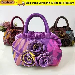 Túi đựng mẹ BAMBOOB, Túi đựng mẹ trang trí hoa thêu, Túi xách thời trang phong cách quốc gia có dây kéo dành cho người lớn tuổi Quà tặng
