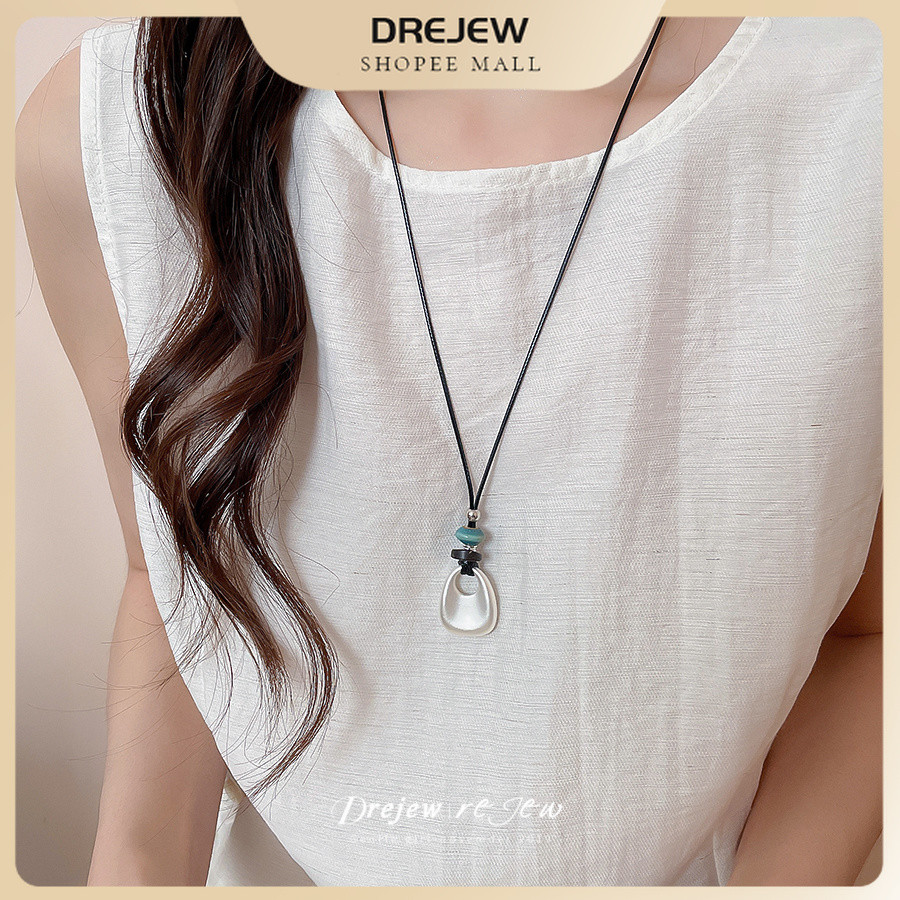 DREJEW mờ giọt nước mặt dây chuyền vòng cổ thiết kế thích hợp đa năng chuỗi xương đòn phụ kiện thời trang đơn giản phong cách giản dị dây chuyền áo len