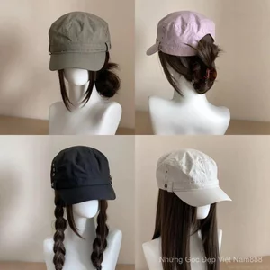 Thích ứng với kiểu tóc Mũ cưỡi ngựa phong cách mỏng Dụng cụ đinh tán Mũ phẳng cho nữ Mũ chống nắng mặt nhỏ Mũ chống nắng