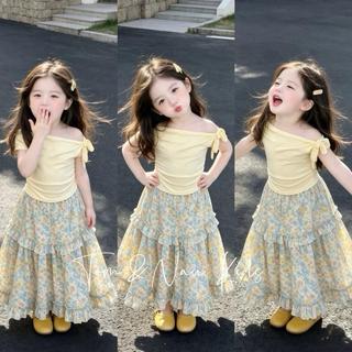 S334-[tomnaukids] Set áo lệch phối chân váy hoa dài cho bé gái size từ 8-35Kg