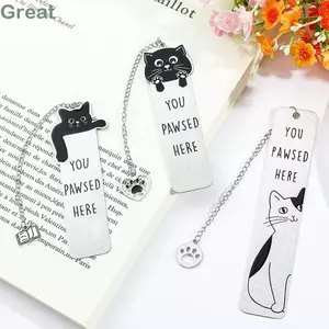 Dấu trang mèo TUYỆT VỜI, Dấu trang lượn sóng cho mèo bằng thép không gỉ, Phước lành tốt nhất bạn bước chân ở đây Mèo đen Đọc sách Phước lành Quà tặng đánh dấu