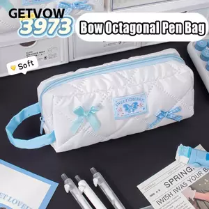Túi Đựng Bút GETVOW, Túi Văn Phòng Phẩm Nơ Xanh Di Động, Hộp Bút Đa Năng Dung Tích Lớn Chất Lượng Cao Văn Phòng Trường Học