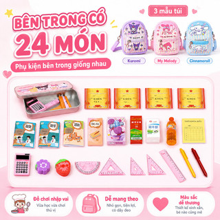 Túi đeo chéo mini văn phòng phẩm – Bộ 24 món – Nhân vật My Melody,Kuromi,Cinnamoroll–Chất liệu an toàn –Nhập vai học tập