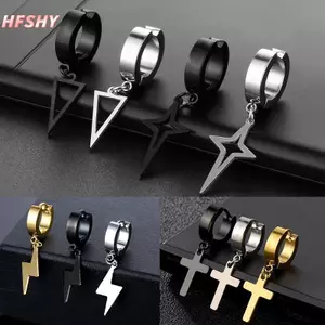 HFSHY 1 Unisex Thép Không Gỉ Punk Người Kẹp Trên Bông Tai Hình Học Tam Giác Ngôi Sao Mặt Dây Chuyền Tòn Ten Bông Tai Nữ Gothic Trang Sức VN