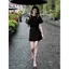 Bộ đồ hai mảnh thể thao quây màu đen phong cách Hàn Quốc mùa hè Giảm tuổi Slim-fit Slimmer Look Tay ngắn Top Matching High