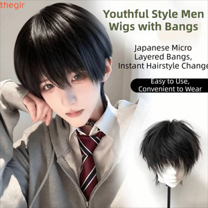 THEGIRL8B Nam Tóc Giả Có Nổ, Tóc Ngắn Thẳng Chịu Nhiệt Tổng Hợp, Đẹp Trai Tự Nhiên Toupee Lông Tơ Halloween Cosplay Tóc Giả Cho Nam
