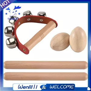 Bộ nhạc cụ gõ, Gậy nhịp điệu + Bình lắc trứng bằng gỗ + Chuông rung Tambourine, cho bữa tiệc Giáng sinh cho trẻ em