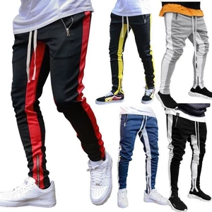 Nam Thể Thao Quần Legging Quần Chân Dây Kéo Chắp Vá Quần Sọc Nam Thư Viện Cổ Cao Phong Cách Đường Phố Skinny Quần LSTO