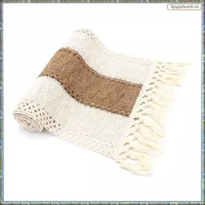 1 Chiếc Boho Table Runner Cream & Brown Farmhouse Table Runner Với Tua Rua Để Trang Trí Nhà