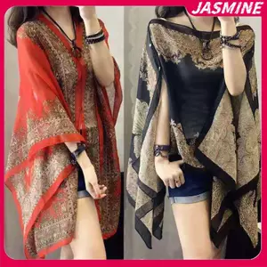 Khăn choàng lụa in họa tiết JASMINE cho nữ, chất voan polyester, chống nắng mùa hè, dùng khi đi biển