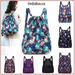 Túi dây rút ORDOBOX, Ba lô chống nước in hoa, Túi mua sắm di động nhẹ bằng vải Polyester gấp đa năng dành cho nữ