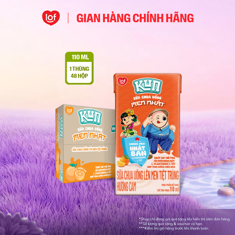 Sữa chua uống KUN vị cam thùng 48 hộp x 110ml (Có thể nhận bao bì cũ/mới)