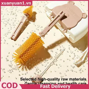 XUAN Di Động 6 Trong 1 Bộ Dụng Cụ Làm Sạch Bình Sữa Cho Bé Có Sấy Ra 2 Silicone Bình Chải Ống Hút Bàn Chải Núm Vú Hộp Bảo Quản VN