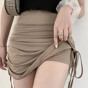 Mùa Hè Nữ Dây Rút Gợi Cảm Cao Cấp Quấn Hông Chắc Chắn Gấp Mỏng Co Giãn Tích Hợp Quần Short Mini Skort
