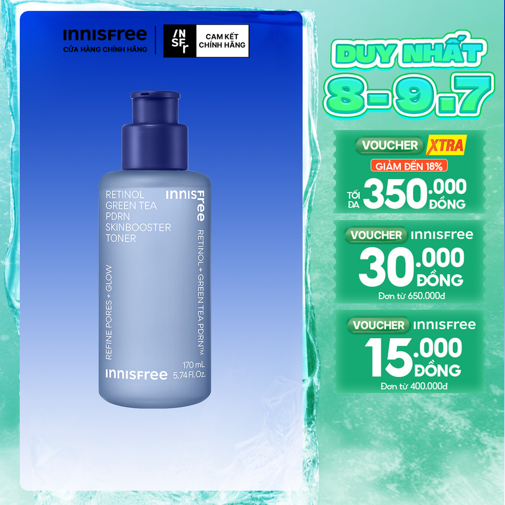 Nước cân bằng PDRN tế bào gốc trà xanh da căng bóng, đàn hồi INNISFREE Retinol Green Tea PDRN SkinBooster Toner 170ml