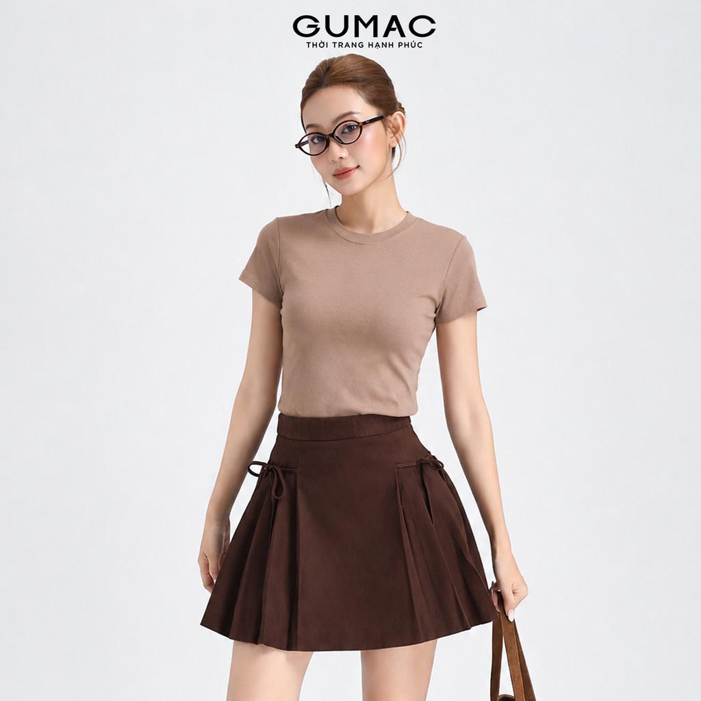 Áo Thun Nữ Trơn Cổ Tròn GUMAC Form Ôm Slim Chất Cotton Mịn Co Giãn Thoáng Mát LATF0912