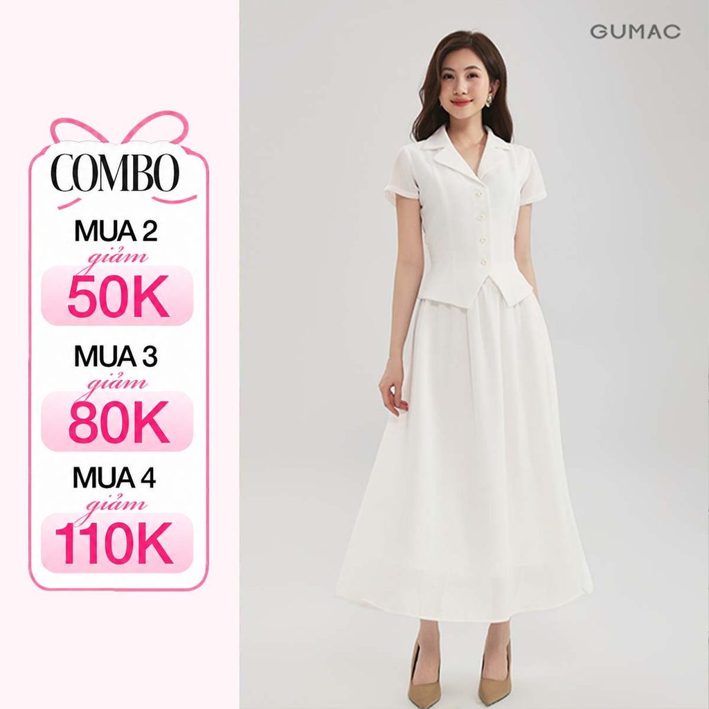 Set Lẻ Áo Kiểu Nữ GUMAC Cổ Danton Thanh Lịch LAG0112 - Chân Váy Dáng A Xòe Nhún Lưng Rời Không Túi LVG05067