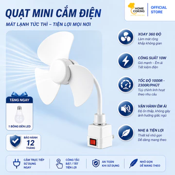 Quạt Trần Mini Gắn Đui Đèn E27 Kèm Phích Cắm – Quạt Trần Mini 3 Cánh Làm Mát Phòng Ngủ, Phòng Nhỏ, Kí Túc Xá