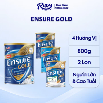 [Combo 2 Lon] ENSURE GOLD 800g Vani, Ít Ngọt, Lúa Mạch, Hạnh Nhân (Chay) - Sữa bột Cho Người Lớn, Người Cao Tuổi