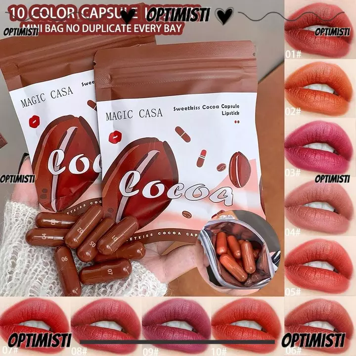 Bộ Son Môi Viên OPTIMISTIVF, Bộ Son Môi Mini Nhung Matte Họa Tiết Không Dính, Bộ Son Môi Mini 10 Màu Di Động Chống Thấm Nước Lâu Dài Bộ Sử Dụng Hàng Ngày