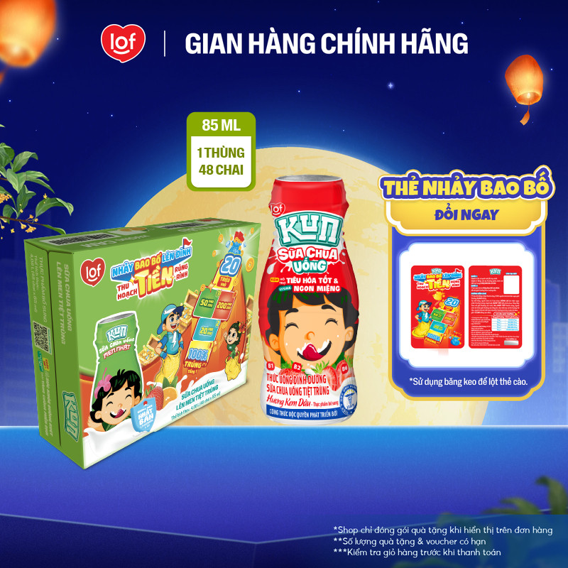 Sữa chua uống KUN vị kem dâu thùng 48 chai x 85ml