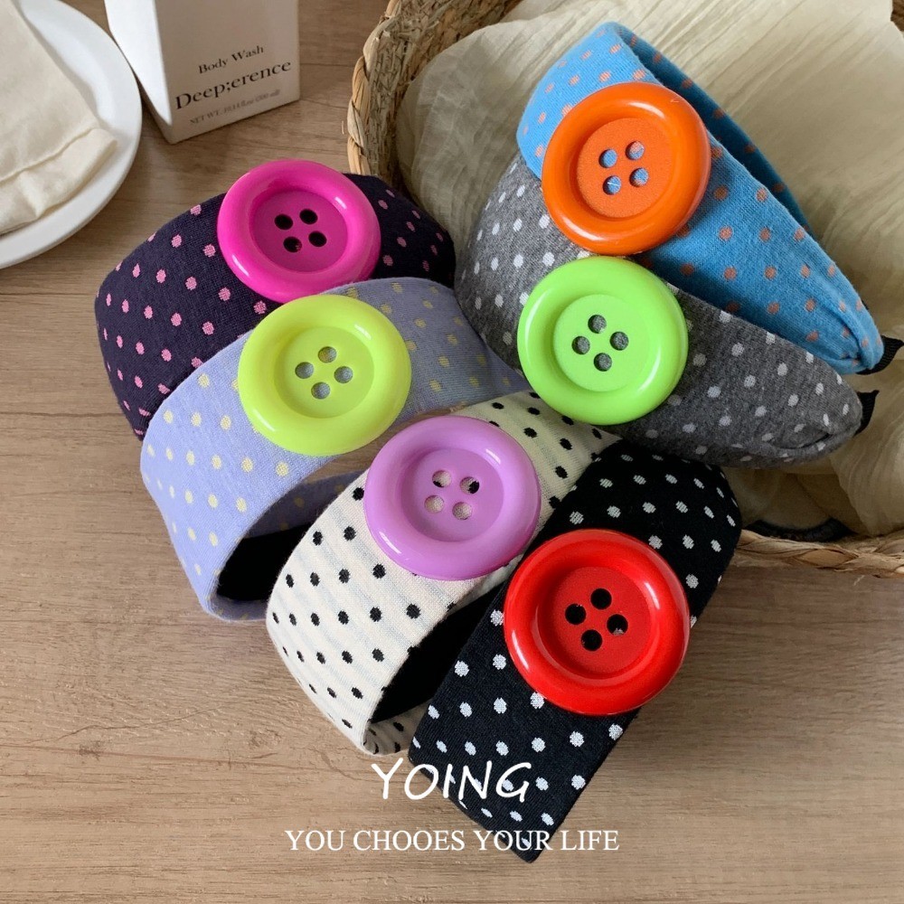 Yoing / Vòng băng tóc nữ nút áo chấm bi nhiều màu phong cách ngọt ngào dễ thương, tạo kiểu đỉnh đầu cao, giữ tóc gọn gàng, phụ kiện tóc đa dụng đi làm đi chơi hàng ngày