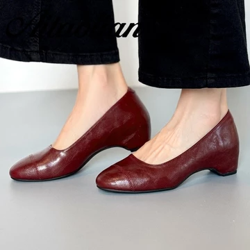 (Size 34-40) Da Thật Chính Hãng Giày Cao Gót Nữ Mũi Tròn Giày Lười Nữ Phong Cách Hàn Quốc Giày Cao Gót Da Nữ Giày Hot Giày Màu Trơn Mary Jane Giày Đen