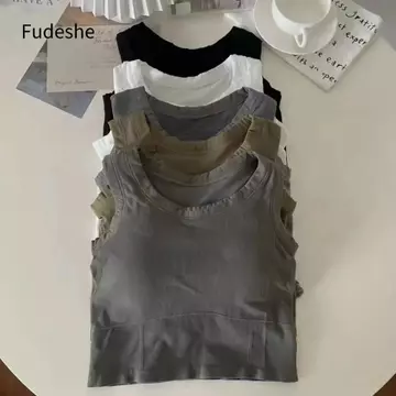 Áo ngực Crop top FUDESHE, Áo ngực hình chữ U màu đen trắng, Gợi cảm với áo ngực ngực thoáng khí Áo không tay dành cho nữ