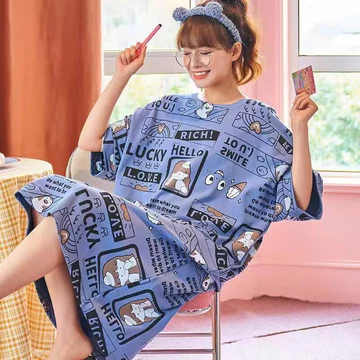 Bộ Đồ Ngủ Nữ Size Lớn Mùa Hè Thu Bộ Đồ Ngủ Kích Thước Vừa Lớn Bộ Đồ Ngủ Nữ Nhà Váy Ngủ Nữ Mang Thai Phụ Nữ Homewear Nhật Bản Bộ Đồ Ngủ Tay Ngắn Đồ Ngủ Homewear Homewear Đồ Ngủ Váy Ngủ Bé Gái Bộ Đồ Ngủ