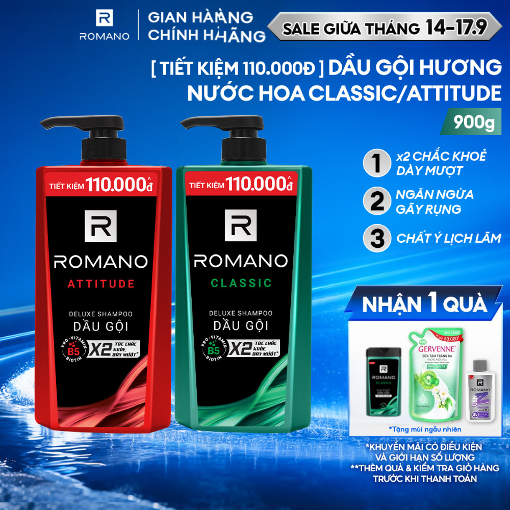 [SVIP] Dầu gội / Tắm gội nam Romano hương Nước hoa nam Classic / Attitude / Grandiose 900g
