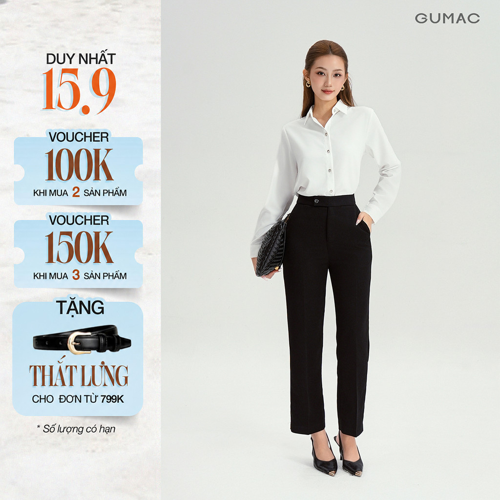 [MUA 2 GIẢM 100K] Quần Ống Đứng Nữ 95cm GUMAC Quần Tây Lưng Cao Quai Dê Chất Tuyết Mưa Công Sở Cạp Cao LQF0626