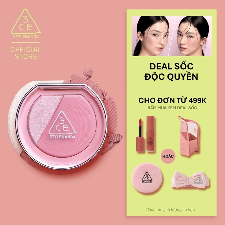 Phấn Má Hồng Bắt Sáng 3CE Blushlighter 2-Trong-1 Đa Năng, Dễ Tán, Tệp Da, Lâu Trôi, Rạng Rỡ Suốt Ngày Dài