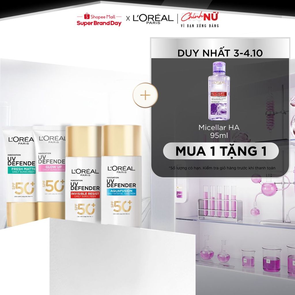 [CHỐNG NẮNG WATERGEL MỚI] Chống Nắng Phổ Rộng Thoáng Da, Kháng Mọi Tác Động UV Defender SPF 50+ PA++++ Loreal Paris 50ml