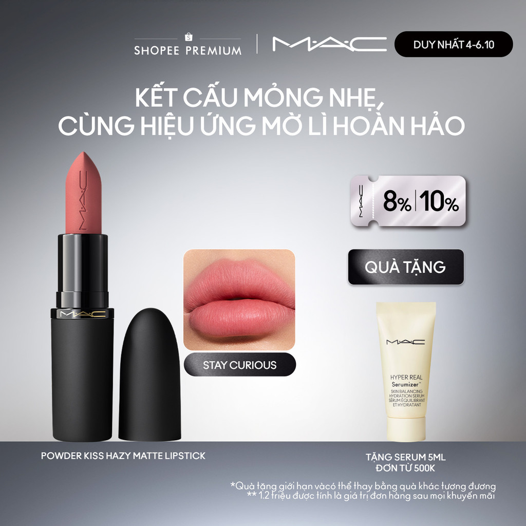 Son thỏi MAC Powder Kiss Hazy Matte Lipstick | Bền màu, ẩm mịn suốt 10H