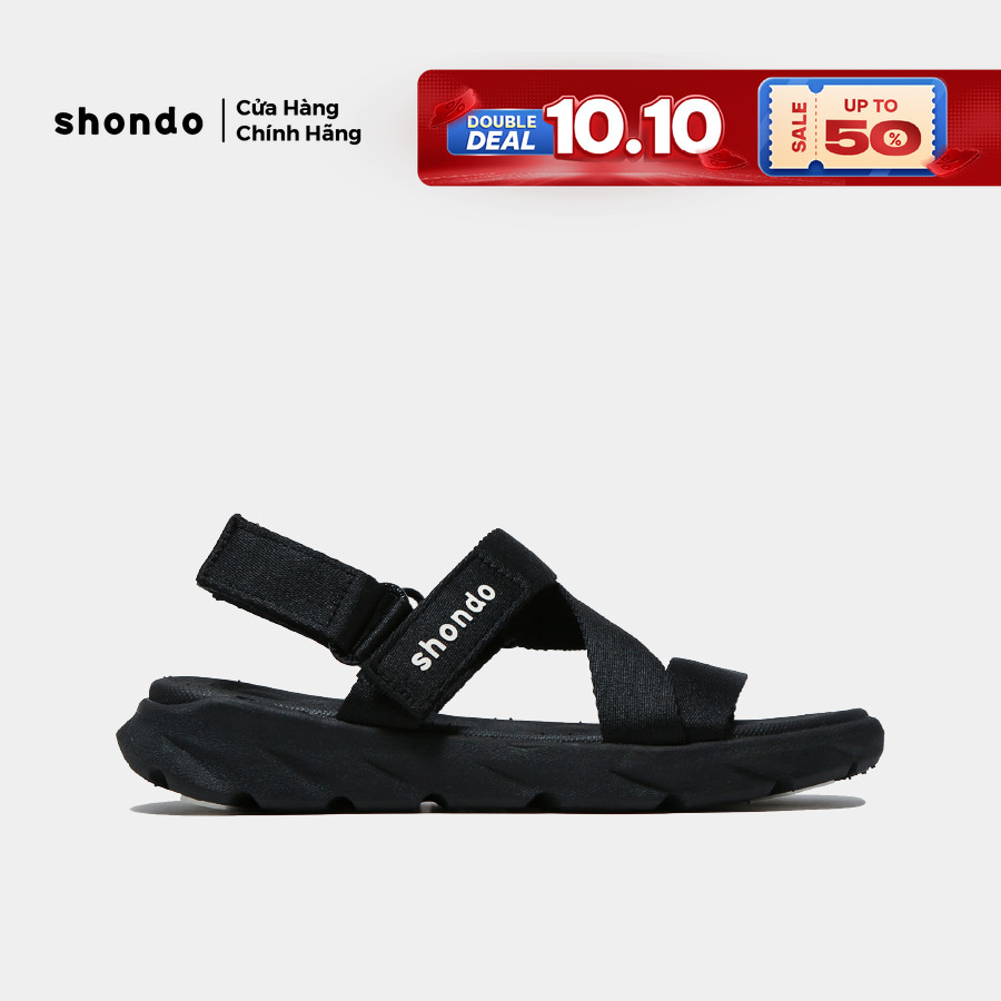 Giày Sandals Nam Nữ Unisex Êm Chân Shondo F6 Sport Đen Full F6S301