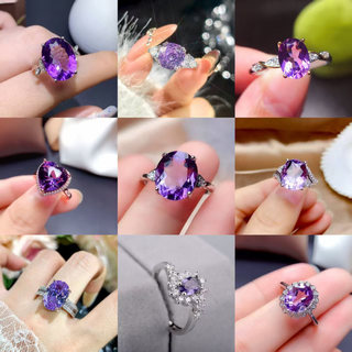 ML Kim Cương Đính Kim Cương Tím Cô Gái Mở Nhẫn Hoa Hồng Cắt Hình Trái Tim Cỏ Bốn Lá Hình Bầu Dục Bạch Kim Hoa Hồng