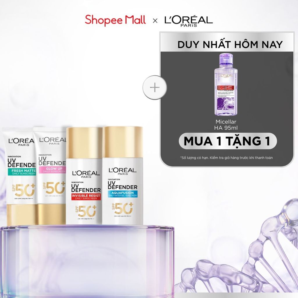 [CHỐNG NẮNG WATERGEL MỚI] Chống Nắng Phổ Rộng Thoáng Da, Kháng Mọi Tác Động UV Defender SPF 50+ PA++++ Loreal Paris 50ml