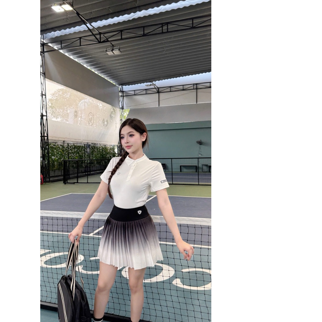 Sét Áo Polo Cổ đức Phối Váy Xếp Ly Loang Cosleaf, Sét Tập Gym,Pickleball,Tennis Chất Thun Lạnh Siêu Xinh Hàng QCCC