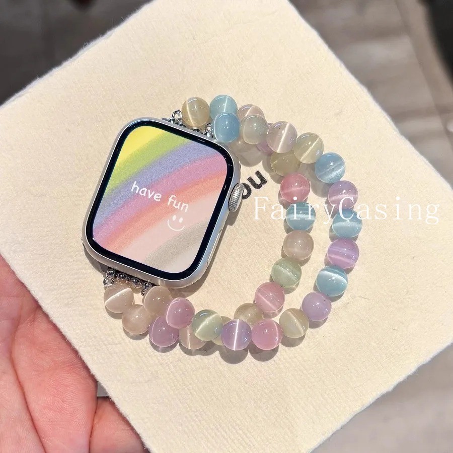 Dây đeo hạt mắt mèo màu kẹo đàn hồi cho Huawei Band 11 Pro 8 9 10 7 6 Vòng đeo tay cho dây đeo đồng hồ Huawei Fit3 / Fit4 4Pro