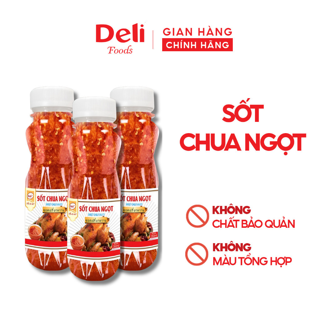 Xốt Chua Ngọt Thái Lan Deli Foods 350g, Xốt chấm chua ngọt con gà Thái Lan, Nước chấm chua ngọt